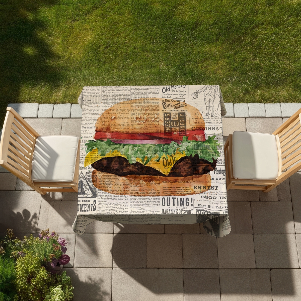 Picture of Begin Home Decor C1TC5858U0D1ZI Vintage Style Cheeseburger Tablecloth - Indoor & Outdoor Decor - 58 x 58 in.