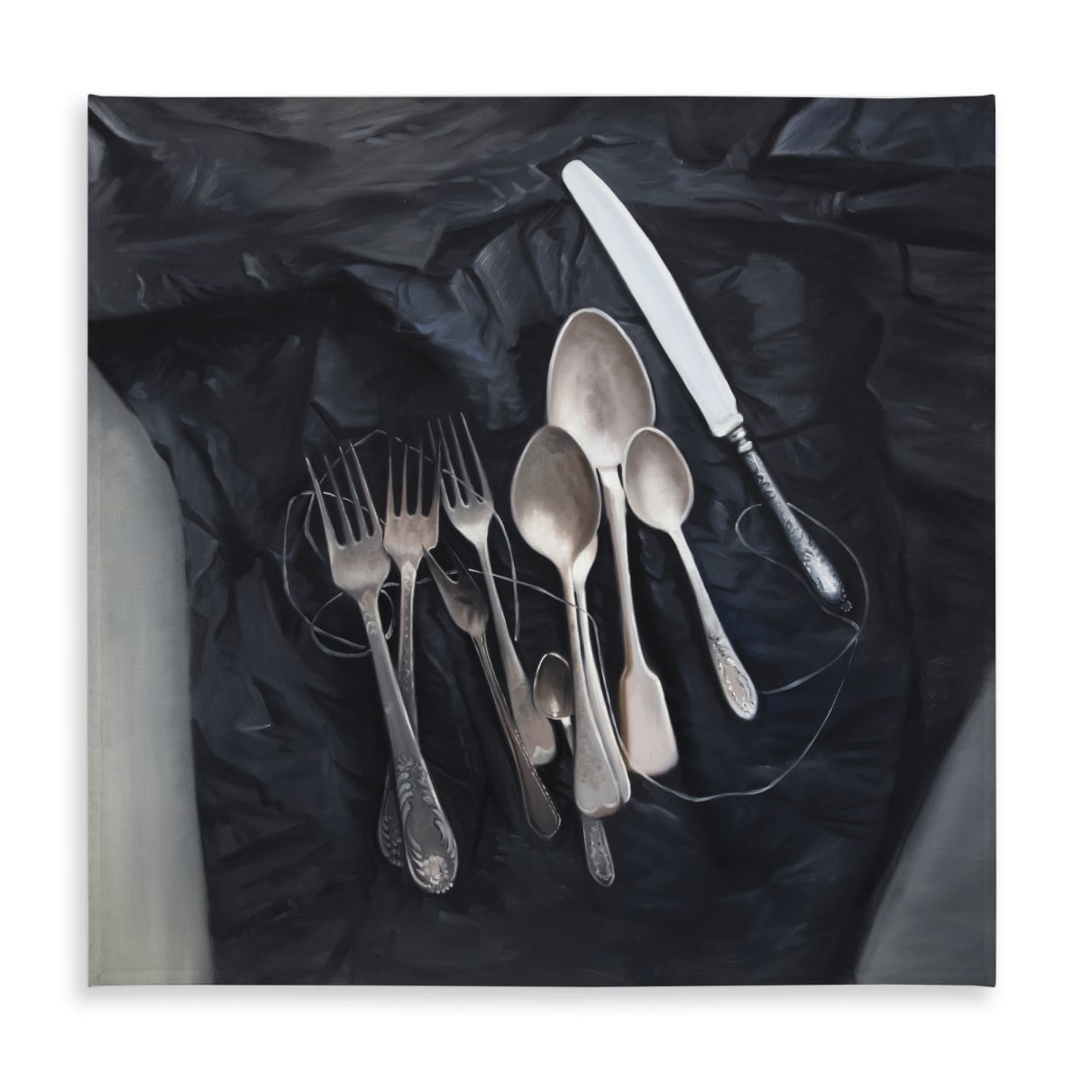 Picture of Begin Home Decor C1TC5858T5Y89V 58 x 58 in. Shapes Kitchen Gray Tablecloth - Vintage Cutlery Design