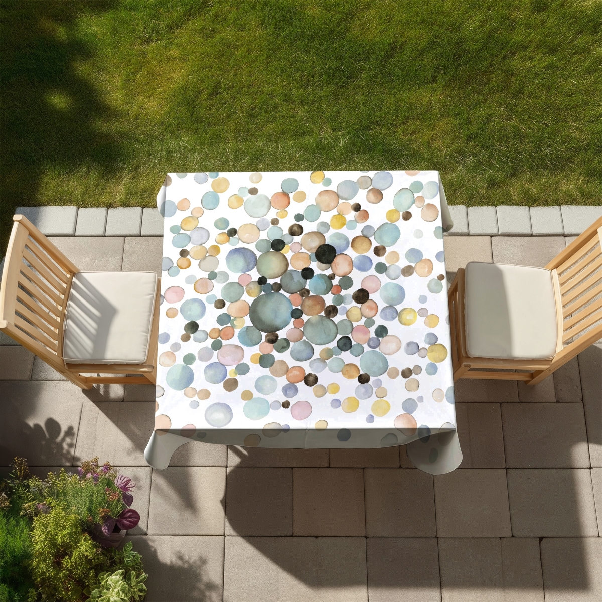 Picture of Begin Home Decor C1TC5858PDW8F6 58 x 58 in. Little Bubbles Minimalist Abstract Tablecloth - Indoor & Outdoor