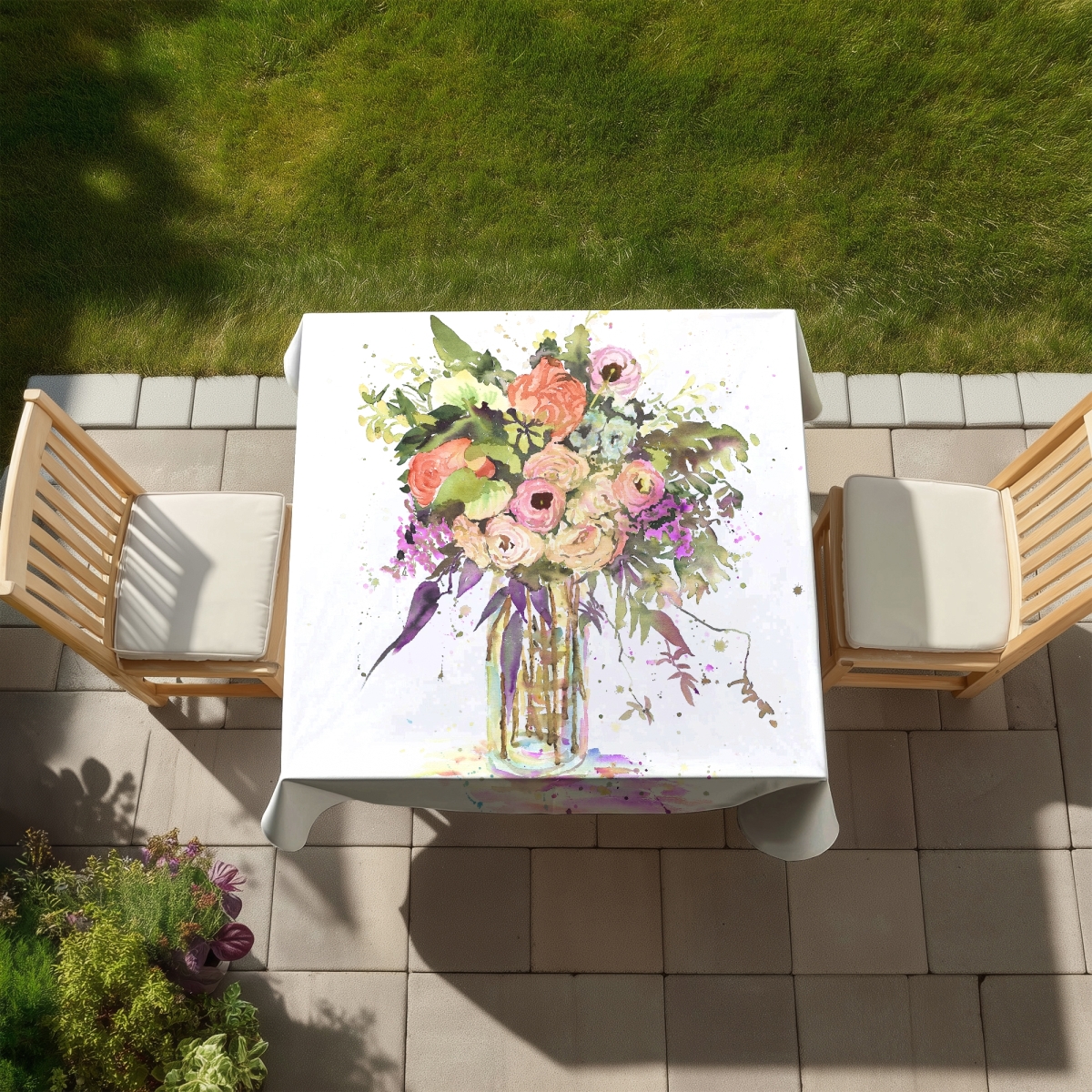 Picture of Begin Home Decor C1TC5858HGWYBR 58 x 58 in. Romantic Bouquet Tablecloth - Indoor Outdoor Home Decor