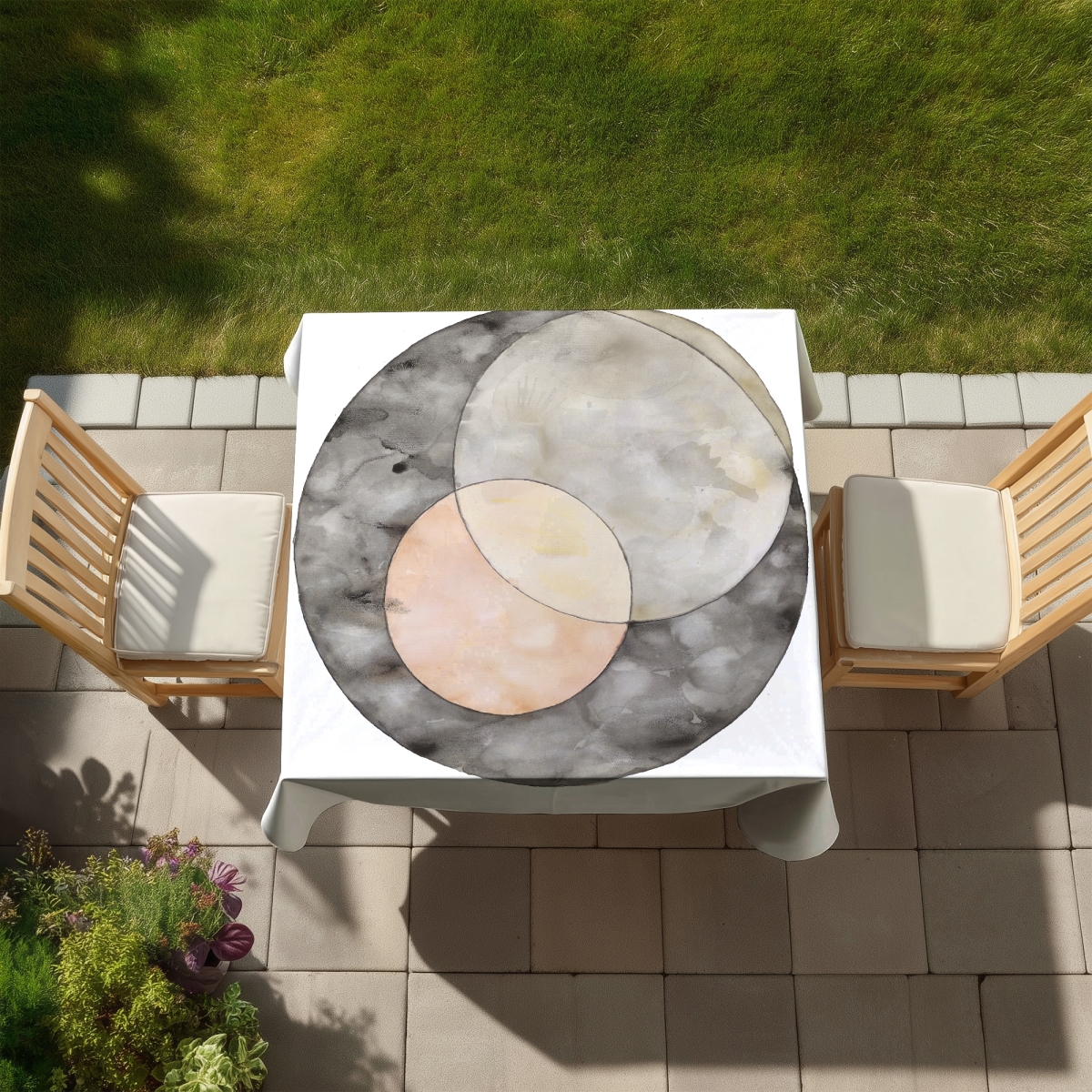 Picture of Begin Home Decor C1TC5858EVAMXF 58 x 58 in. Gray Retro Abstract Tablecloth - Interlocking Design Decor