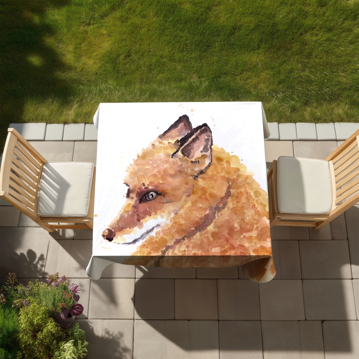 Picture of Begin Home Decor C1TC5858V44Q6J 58 x 58 in. Scandinavian Orange Tablecloth Fox - Indoor Outdoor Decor