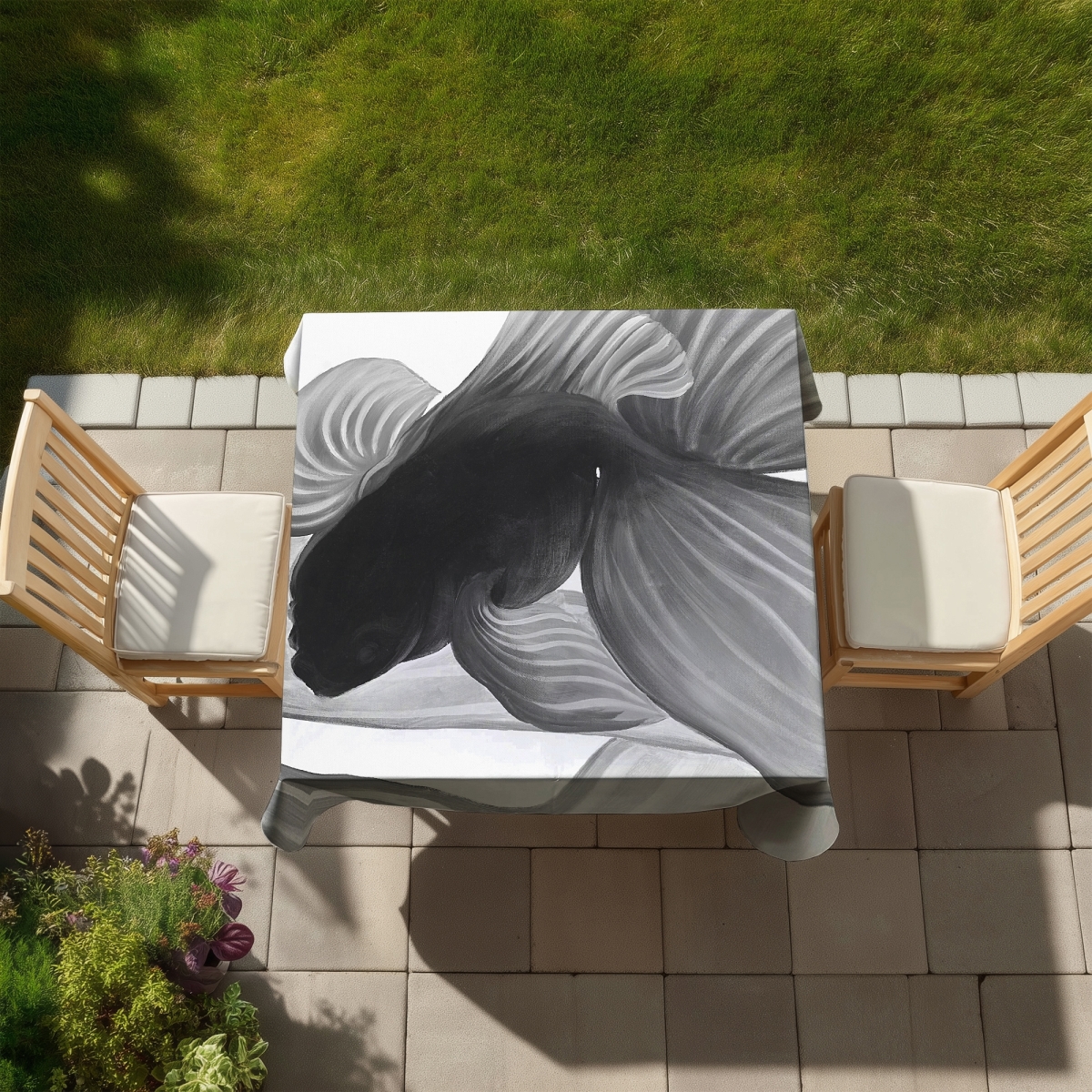 Picture of Begin Home Decor C1TC58582STNKX 58 x 58 in. White Aquatic Betta Tablecloth - Indoor & Outdoor Home Decor