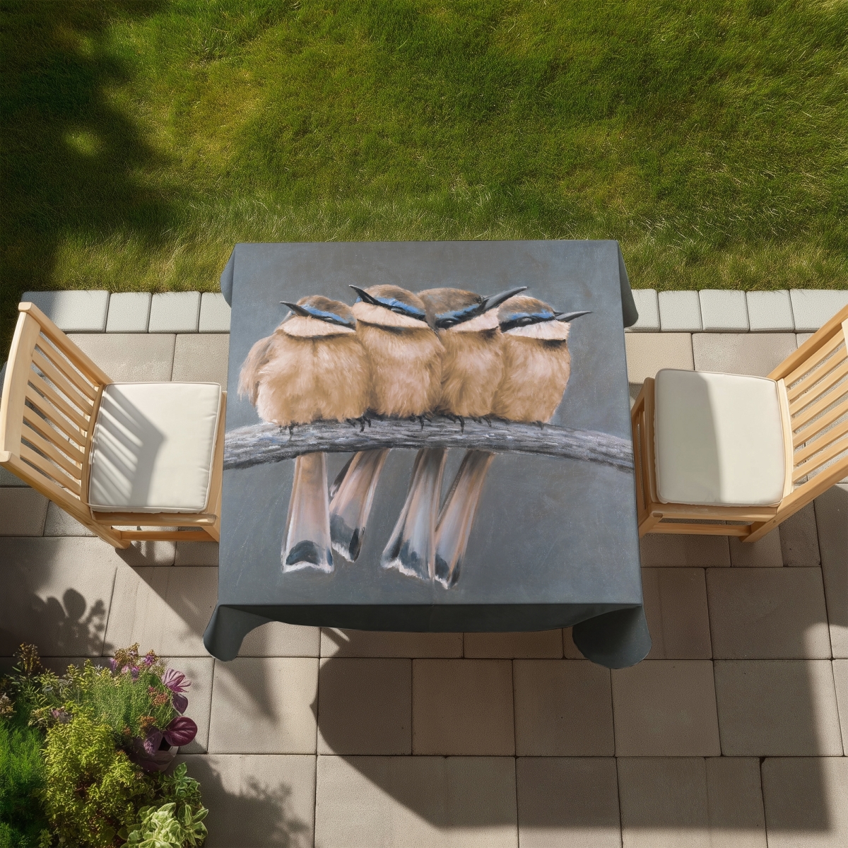 Picture of Begin Home Decor C1TC585830PG3V 58 x 58 in. Four Birds Tablecloth - Brown Bird Decor - Indoor & Outdoor Use