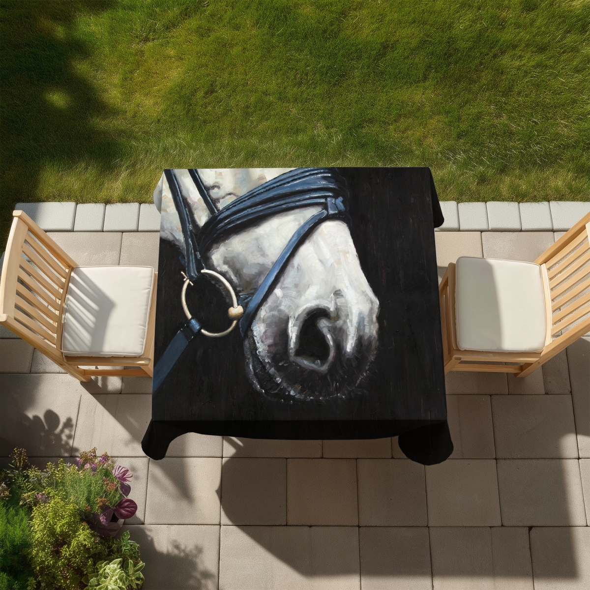 Picture of Begin Home Decor C1TC5858TO7UGW 58 x 58 in. Horse with Harness Tablecloth - Indoor & Outdoor Home Decor
