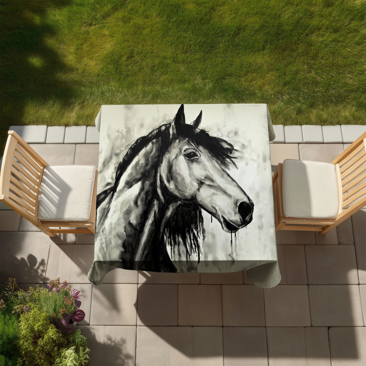 Picture of Begin Home Decor C1TC5858ISBADQ 58 x 58 in. Spirit Horse Beige Tablecloth - Indoor Outdoor Home Decor