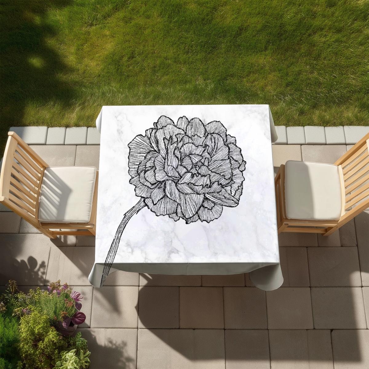 Picture of Begin Home Decor C1TC5858O2LQW2 58 x 58 in. Bright Peony Monochrome White Tablecloth - Indoor & Outdoor Decor