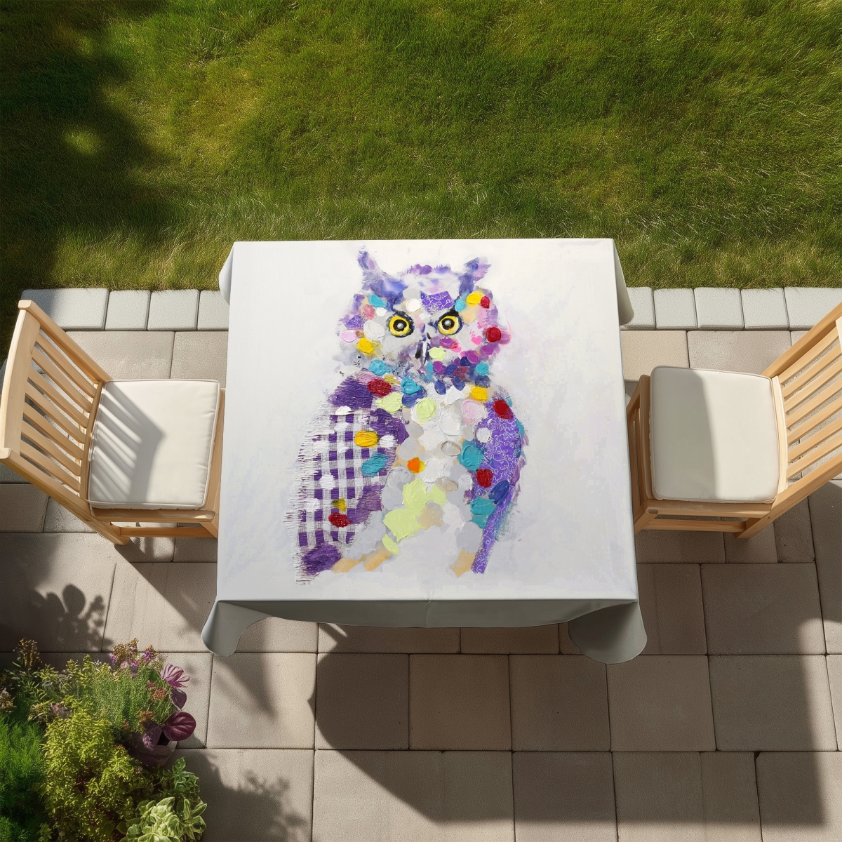 Picture of Begin Home Decor C1TC5858TFWW4K 58 x 58 in. Textured Abstract Owl Tablecloth - Indoor & Outdoor Home Decor