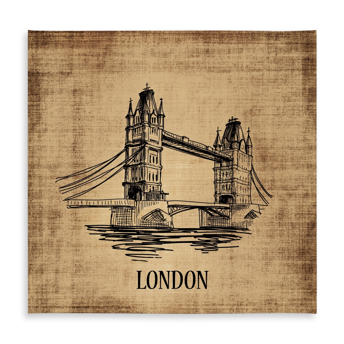 Picture of Begin Home Decor C1TC5858VYNOZA 58 x 58 in. Tower Bridge Illustration Tablecloth - Brown Indoor & Outdoor Decor