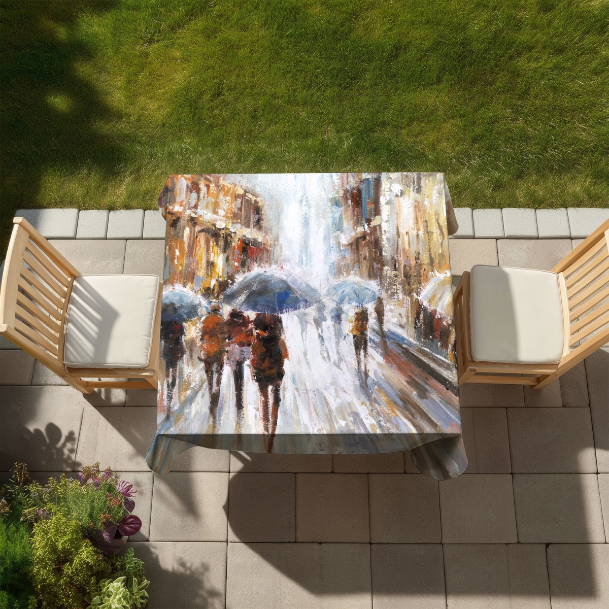 Picture of Begin Home Decor C1TC585830RUDR 58 x 58 in. Abstract Passersby Tablecloth - Modern Indoor & Outdoor Decor