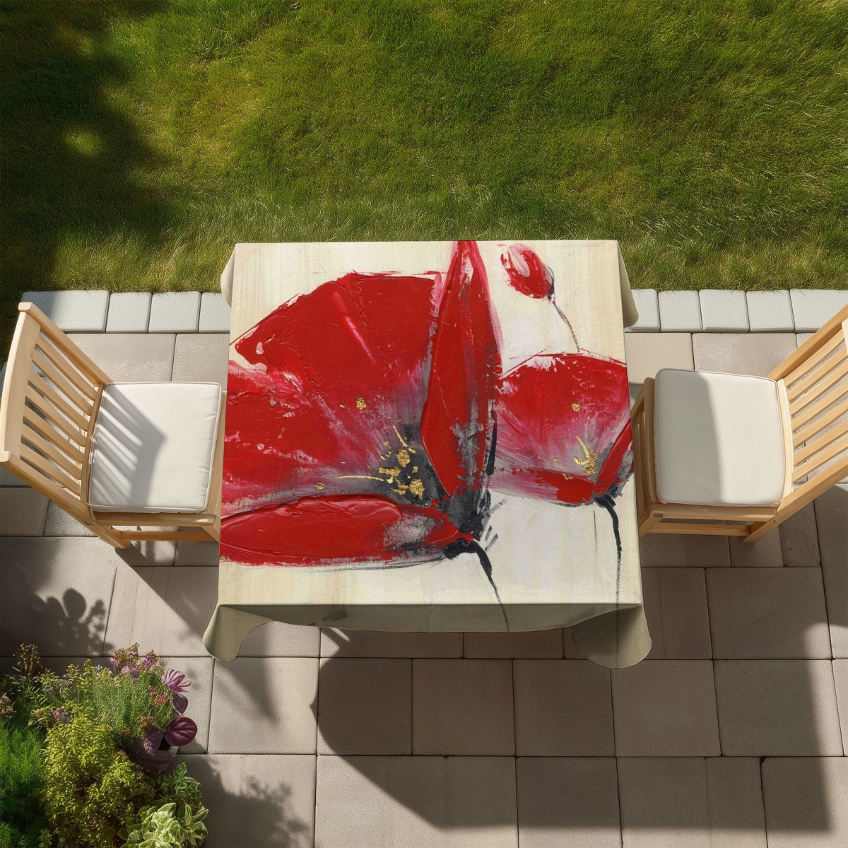 Picture of Begin Home Decor C1TC58587E7M5V 58 x 58 in. Botanical Bedroom Tablecloth - Three Red Flowers - Home Decor
