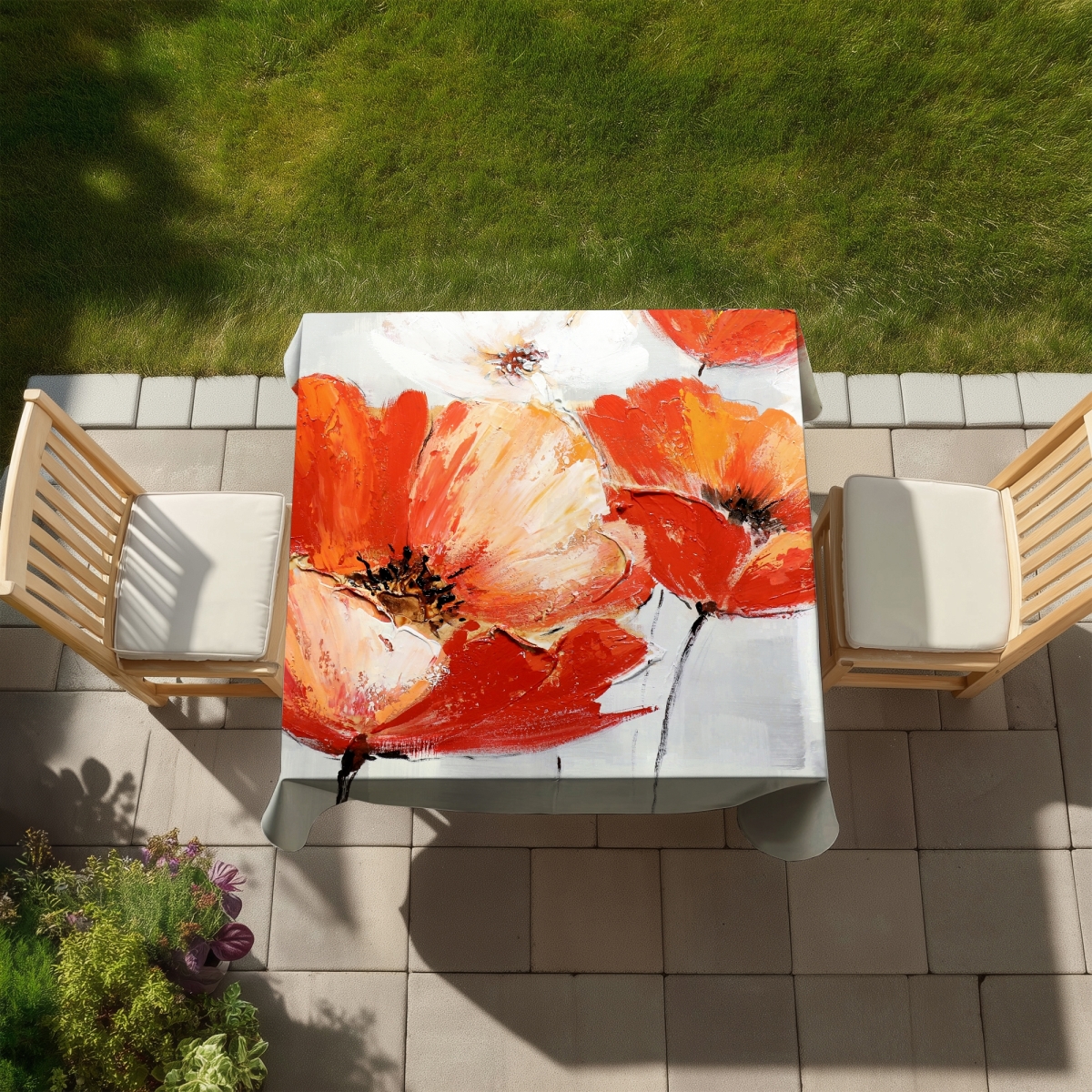 Picture of Begin Home Decor C1TC5858NXLD6V 58 x 58 in. Botanical Tablecloth - Red Wild Flowers Indoor & Outdoor Decor