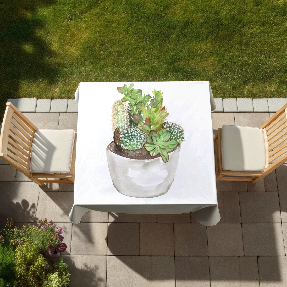 Picture of Begin Home Decor C1TC5858A8INZ4 58 x 58 in. Cactus Assortment Tablecloth - White Exotic Floral Decor