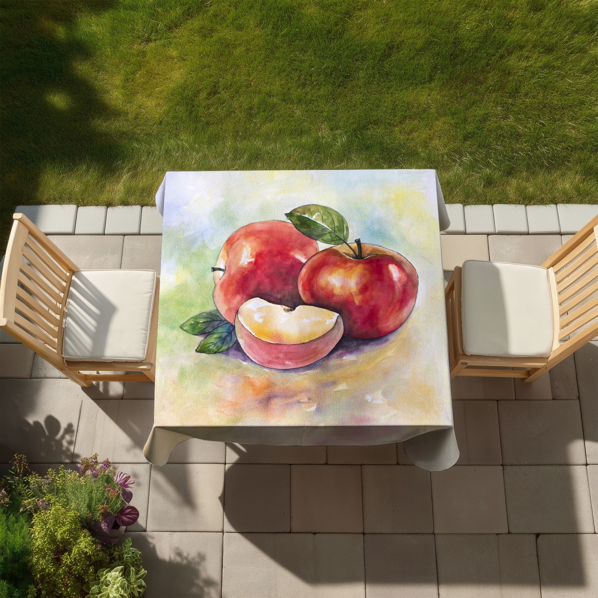Picture of Begin Home Decor C1TC58580XPEKZ 58 x 58 in. Succulent Apples Tablecloth - Indoor & Outdoor Kitchen Decor