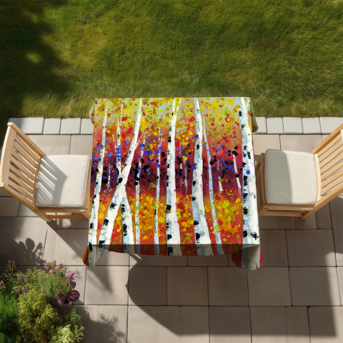 Picture of Begin Home Decor C1TC58580BGIAQ 58 x 58 in. Colored Birches Tablecloth - Indoor & Outdoor Home Decor