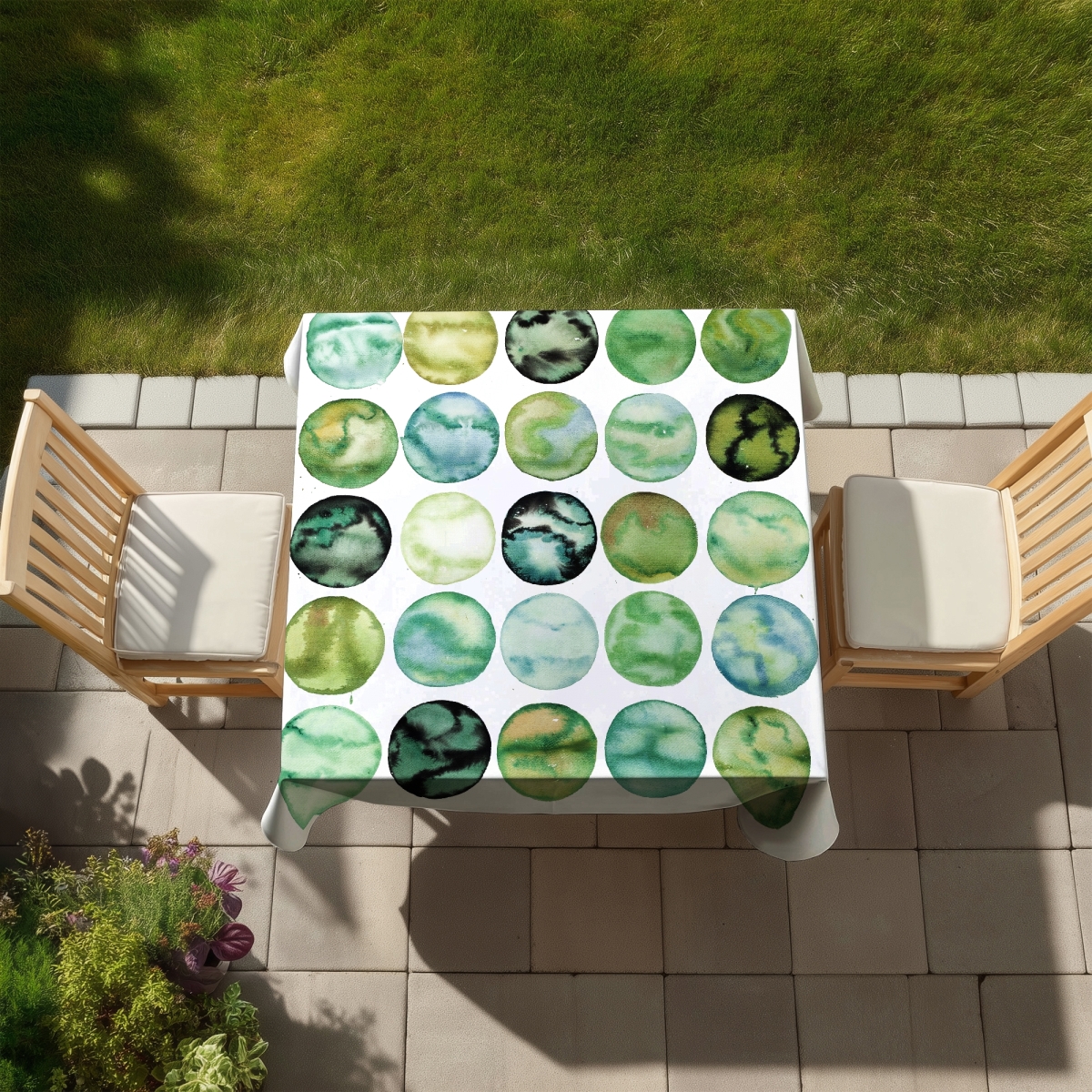 Picture of Begin Home Decor C1TC585811OA9E 58 x 58 in. Minimalist Green Circles Tablecloth - Indoor & Outdoor Decor