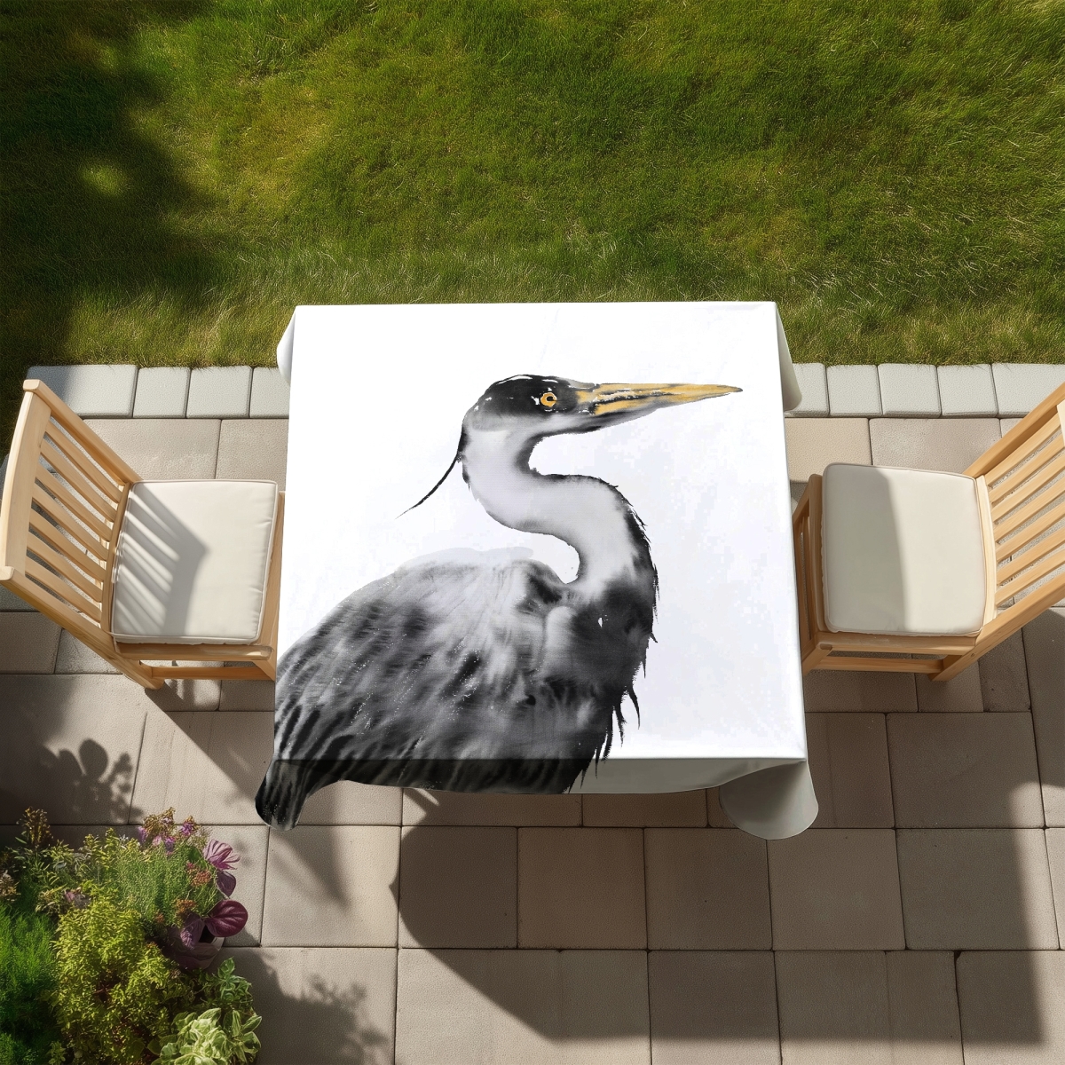 Picture of Begin Home Decor C1TC5858H1YWUY 58 x 58 in. Gray Bedroom Tablecloth - Great Heron Monochrome Home Decor
