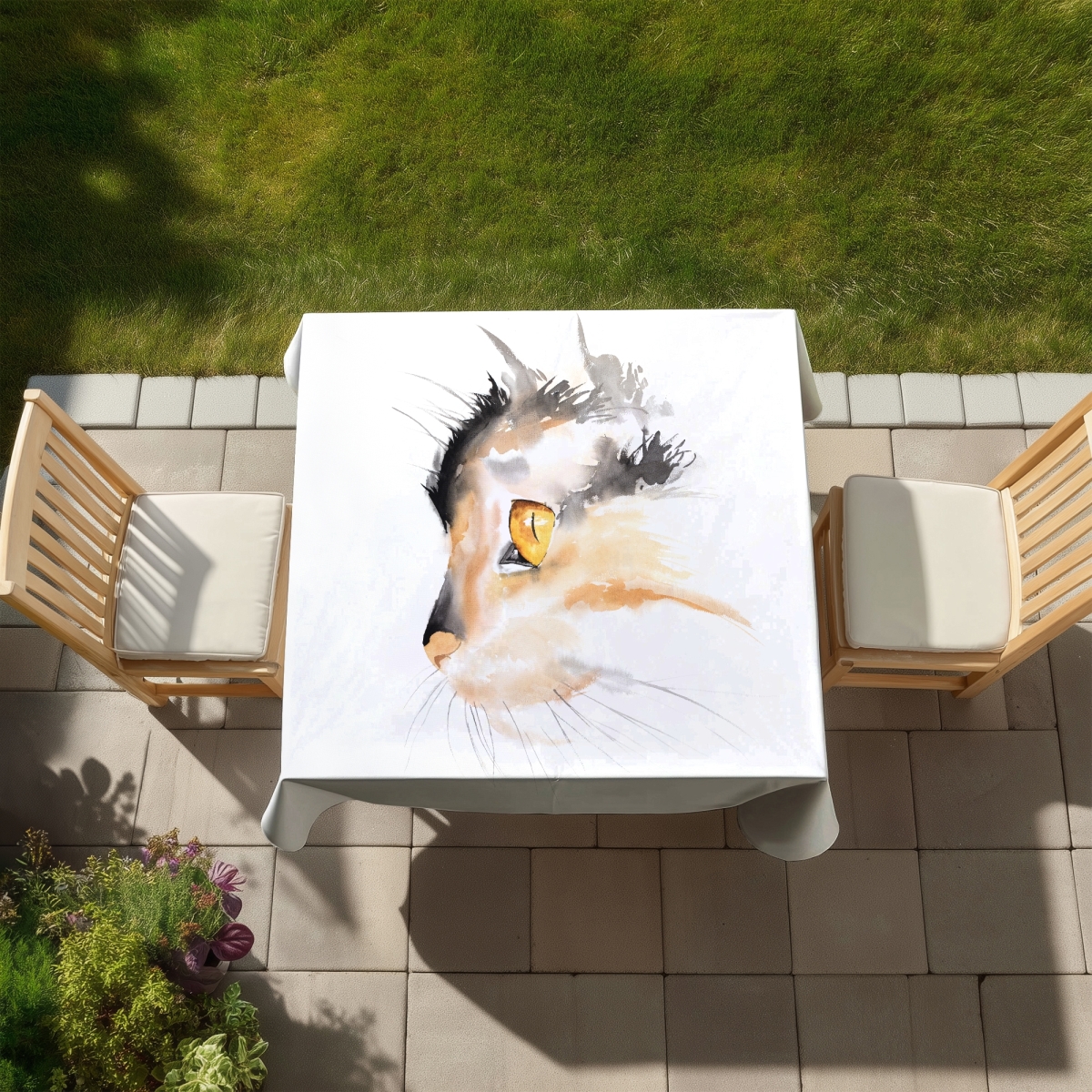 Picture of Begin Home Decor C1TC58583HKTMX 58 x 58 in. Gray Pets Scandinavian Tablecloth - Watercolor Cat Face Decor