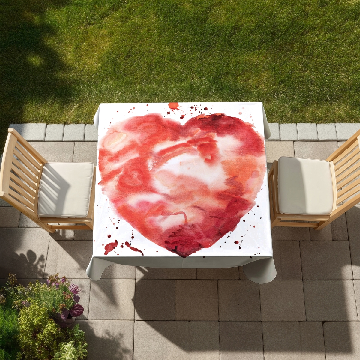 Picture of Begin Home Decor C1TC5858Y6ORZY 58 x 58 in. Big Heart Shapes Tablecloth - Indoor & Outdoor Home Decor