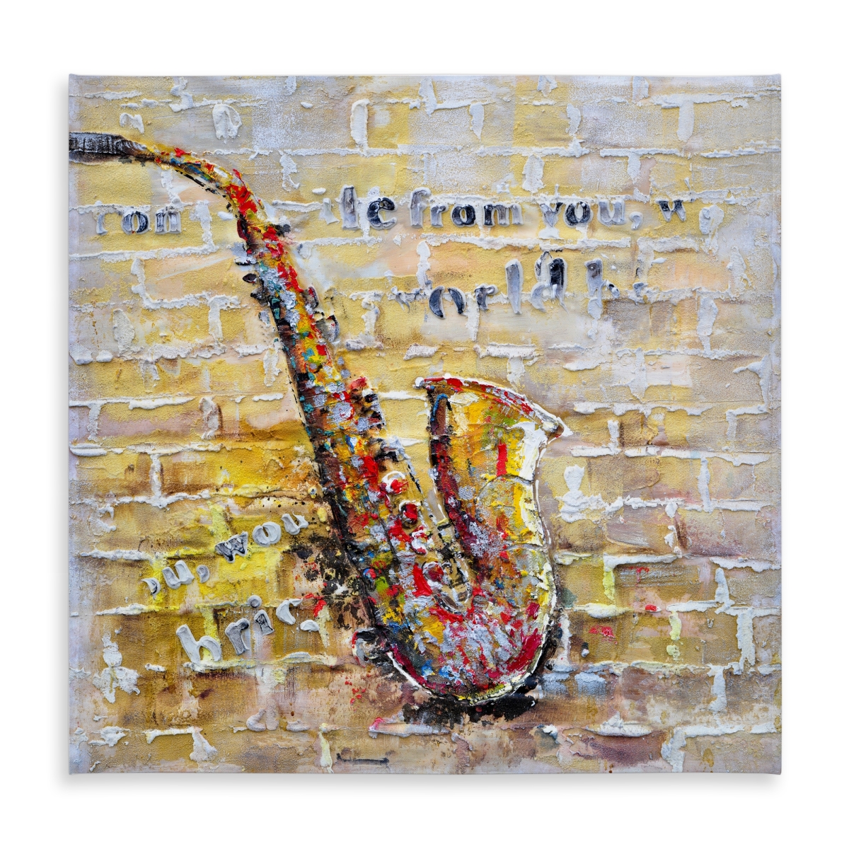 Picture of Begin Home Decor C1TC5858ZKEDKJ 58 x 58 in. Saxophone on Brick Wall Tablecloth - Indoor & Outdoor Decor