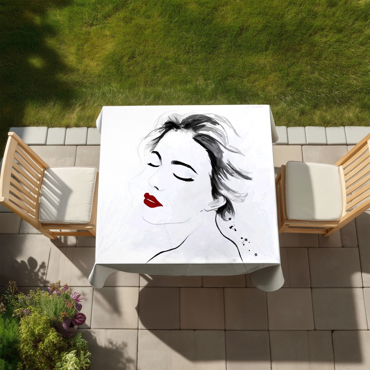 Picture of Begin Home Decor C1TC5858UJU7CT 58 x 58 in. White Beauty Figurative Tablecloth - Right Side Watercolor Lady