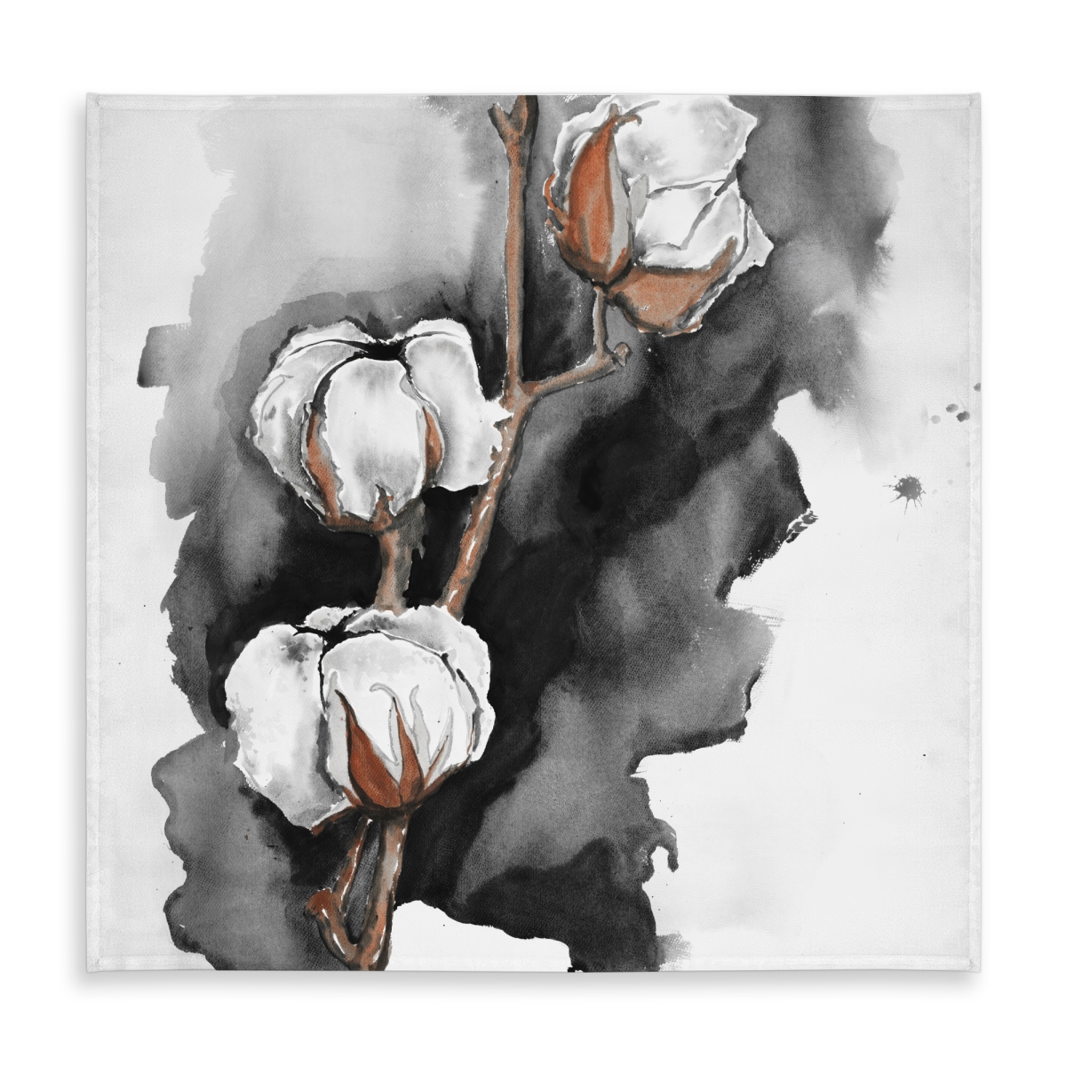 Picture of Begin Home Decor C1TC5858YUAOMH 58 x 58 in. Minimalist White Botanical Tablecloth - Cotton Flowers on Black