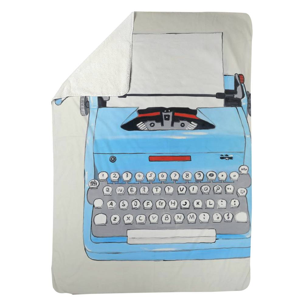 5545-8060-MI72 60 x 80 in. Blue Typewriter Machine Sherpa Fleece Blanket - Home Decor