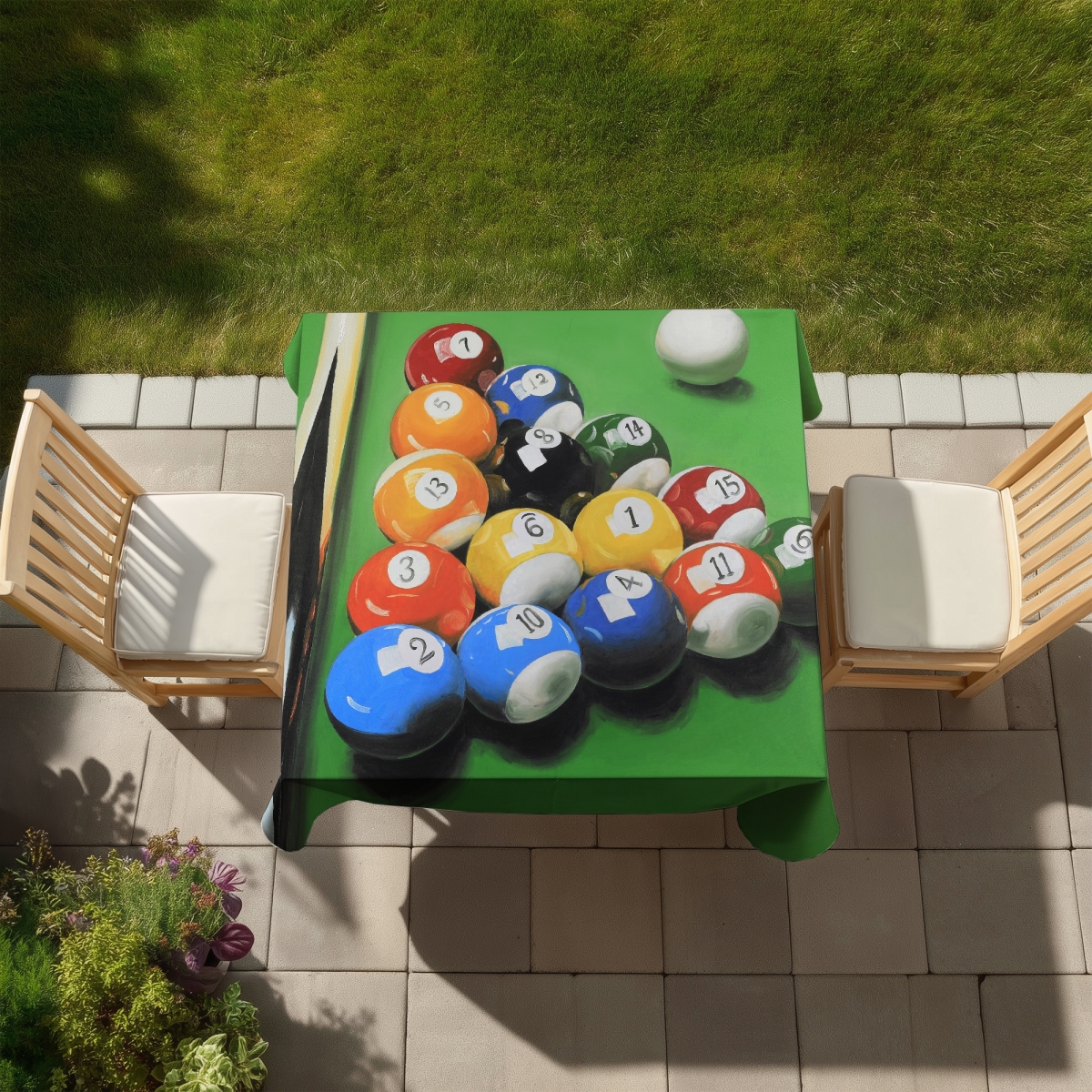 Picture of Begin Home Decor C1TC5858AX8YGI 58 x 58 in. Pool Table Ball Formation Tablecloth - Man Cave Decor - Indoor & Outdoor