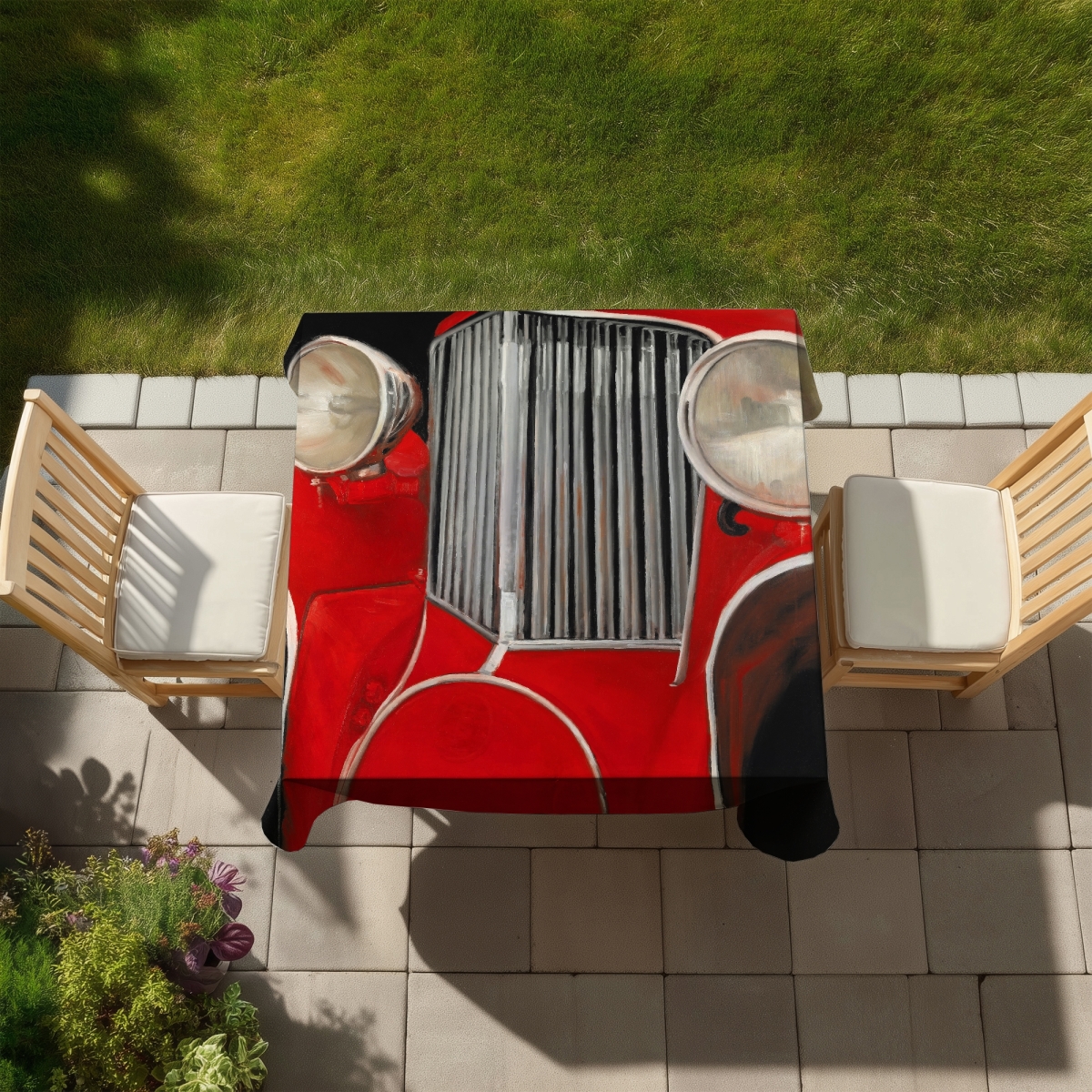 Picture of Begin Home Decor C1TC585829IDC3 58 x 58 in. Vintage Gray Tablecloth - Car of the 50s - Indoor & Outdoor Decor