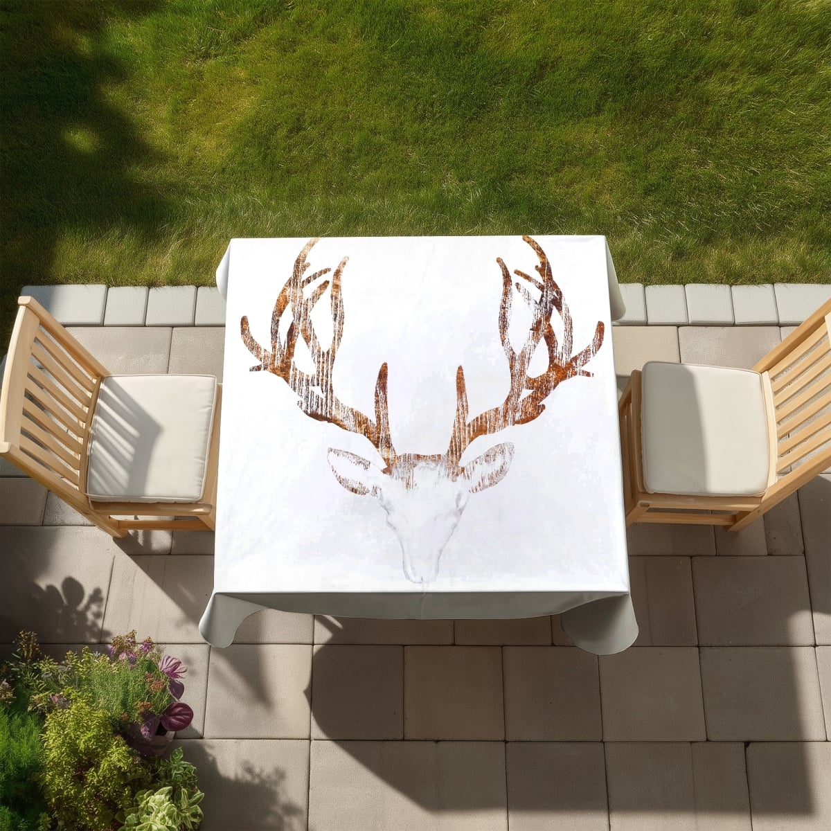 Picture of Begin Home Decor C1TC5858MRTM0A 58 x 58 in. Rustic Deer Tablecloth - Indoor & Outdoor Wood Look Home Decor