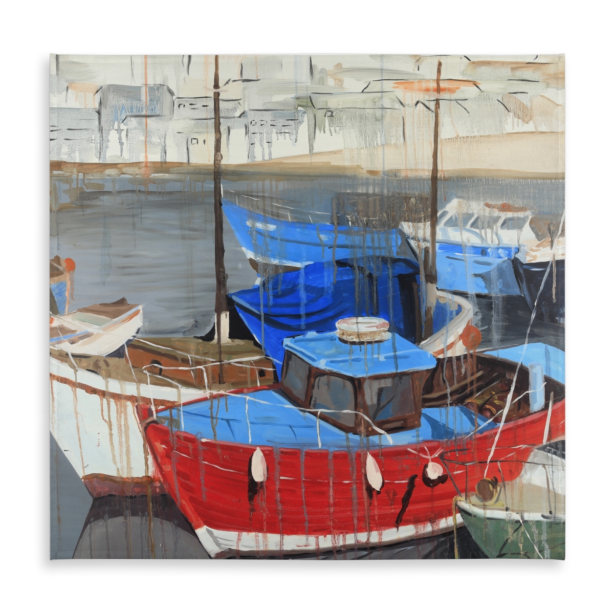 Picture of Begin Home Decor C1TC5858HBEIQG 58 x 58 in. Rainy Day at the Dock Tablecloth - Indoor & Outdoor Coastal Decor