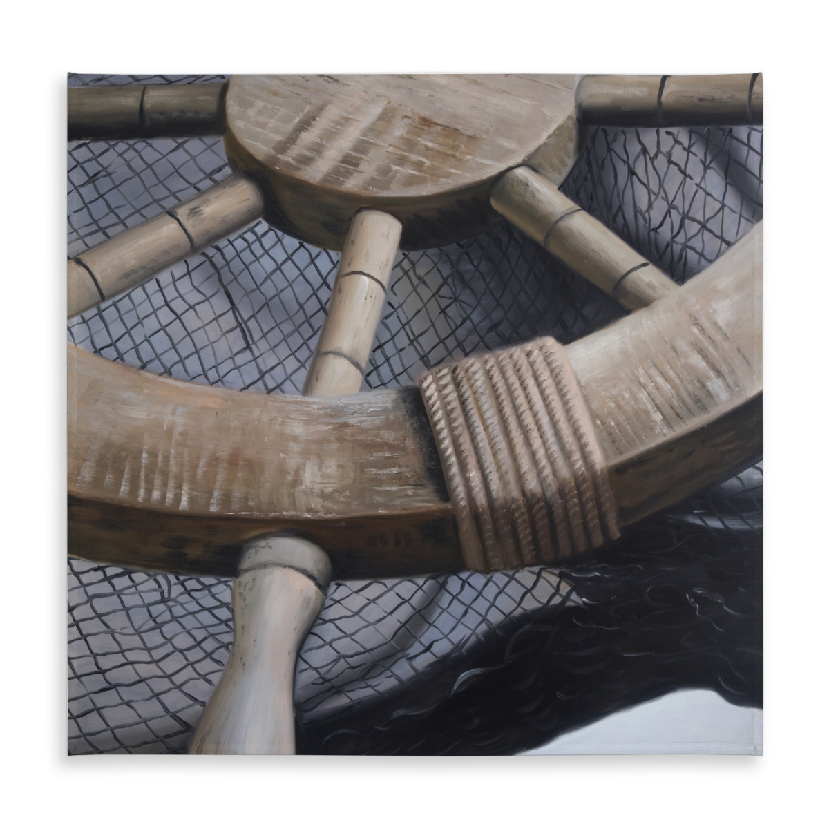 Picture of Begin Home Decor C1TC5858UALQHS 58 x 58 in. Brown Coastal Marine Tablecloth - Helm on A Fishing Net Decor