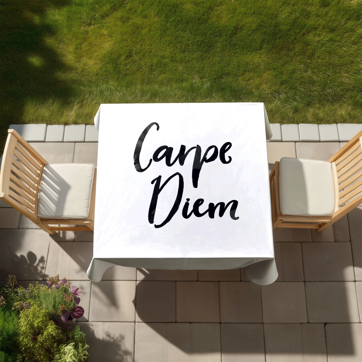 Picture of Begin Home Decor C1TC58580X8JKS 58 x 58 in. Carpe Diem White Tablecloth - Inspiring Home Decor Piece
