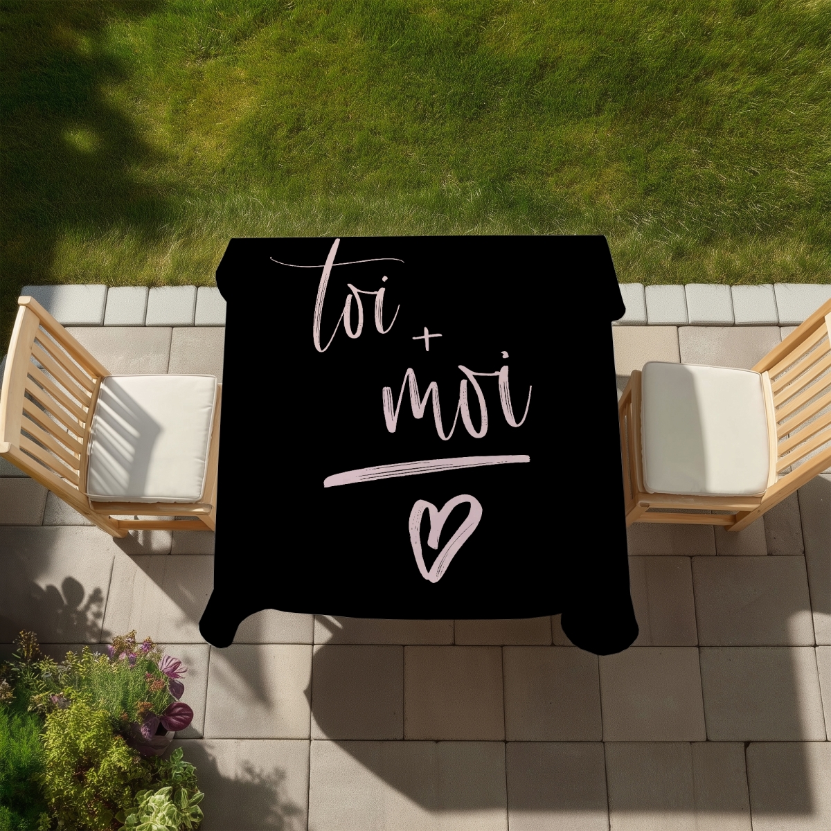 Picture of Begin Home Decor C1TC5858UKBURG 58 x 58 in. You Plus Me Black Quotes Tablecloth - Modern Home & Outdoor Decor