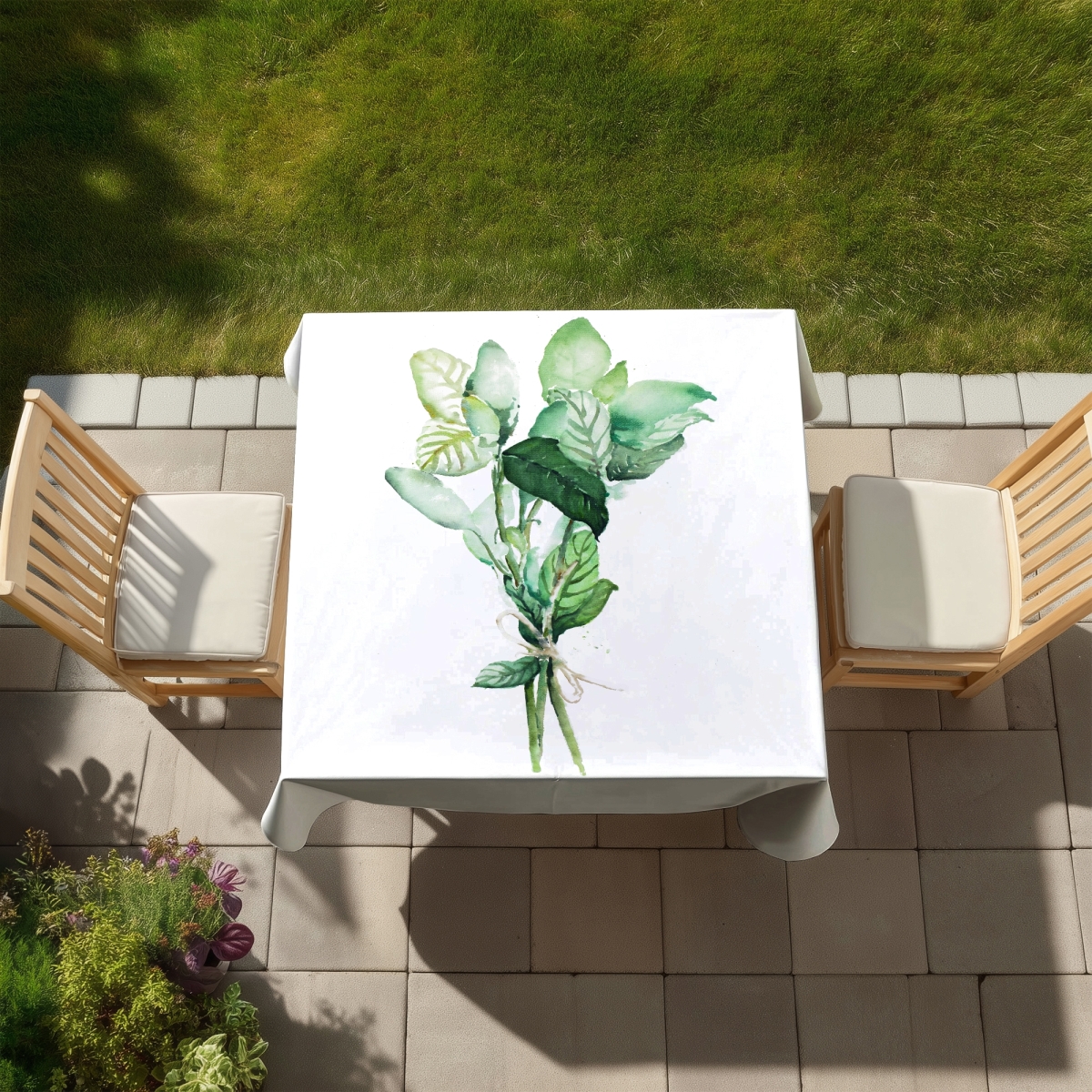 Picture of Begin Home Decor C1TC5858F5W437 58 x 58 in. Tied Up Basil Leaves Tablecloth - Indoor Outdoor Decor