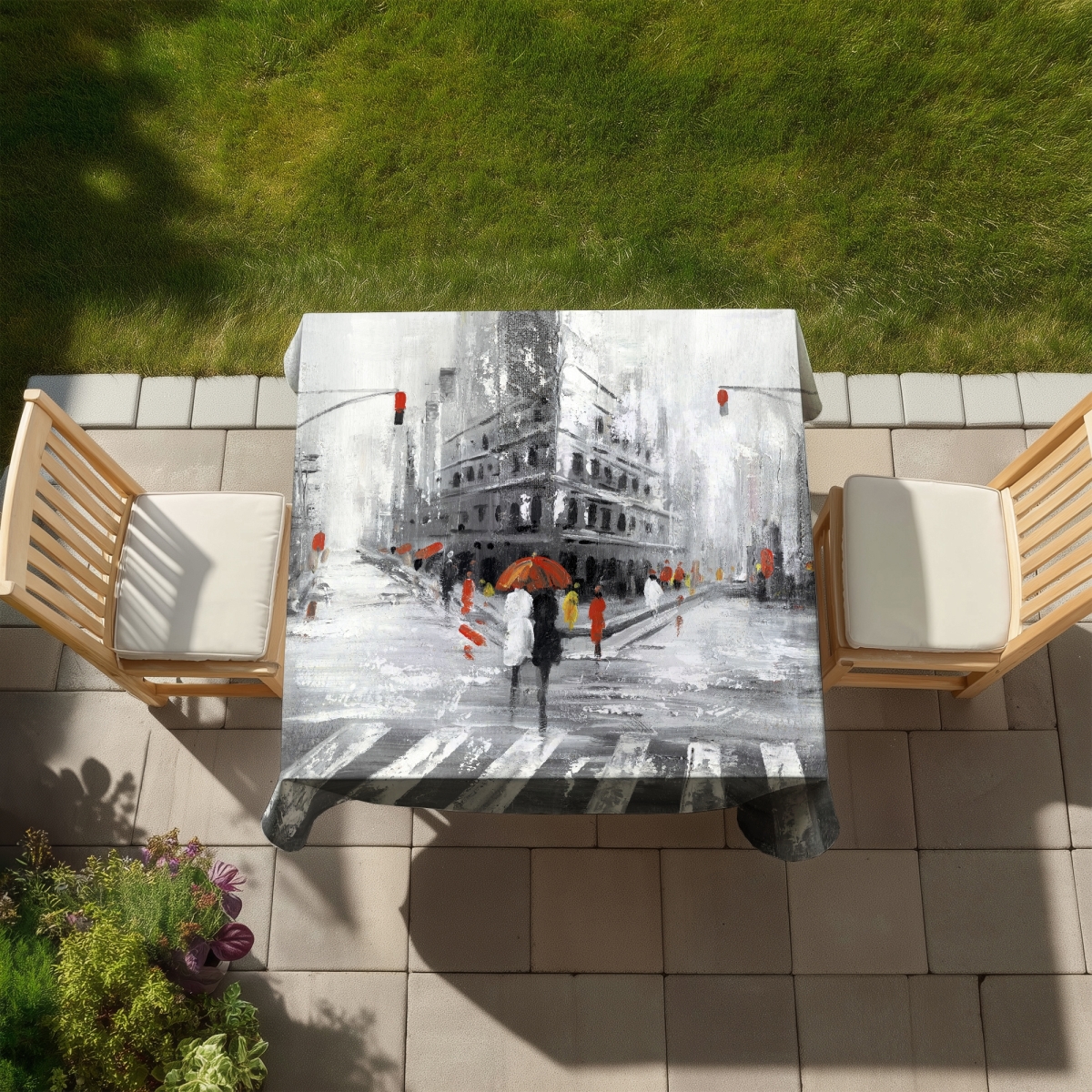 Picture of Begin Home Decor C1TC58582CM7GH 58 x 58 in. Gray Indoor & Outdoor Tablecloth - Greyish Flatiron Building Decor