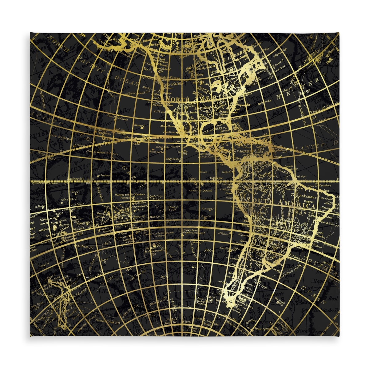 Picture of Begin Home Decor C1TC5858HZ2BX4 58 x 58 in. Blue Satellite View Tablecloth - Black Marine World Map Design