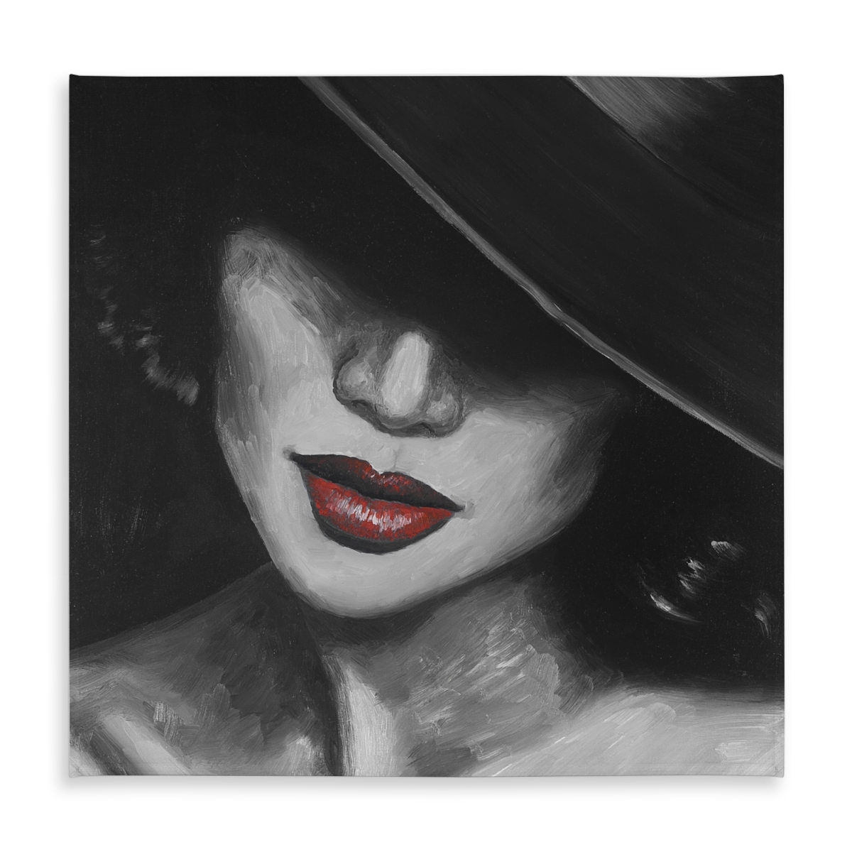 Picture of Begin Home Decor C1TC5858TGWJAP 58 x 58 in. Mysterious Red Lips Lady Gray Tablecloth - Indoor & Outdoor Decor