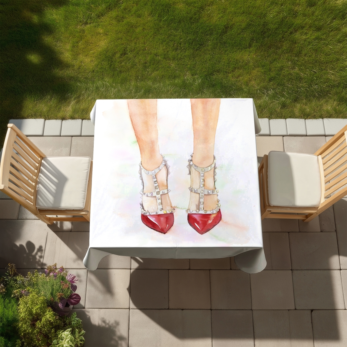 Picture of Begin Home Decor C1TC585871MV6M 58 x 58 in. Red Studded High Heels Tablecloth - Romantic Home Decor