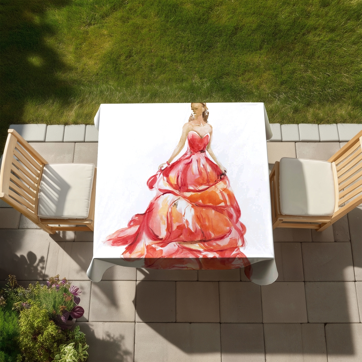 Picture of Begin Home Decor C1TC5858VNYZK8 58 x 58 in. Beautiful Red Prom Dress Tablecloth - Romantic Home Decor