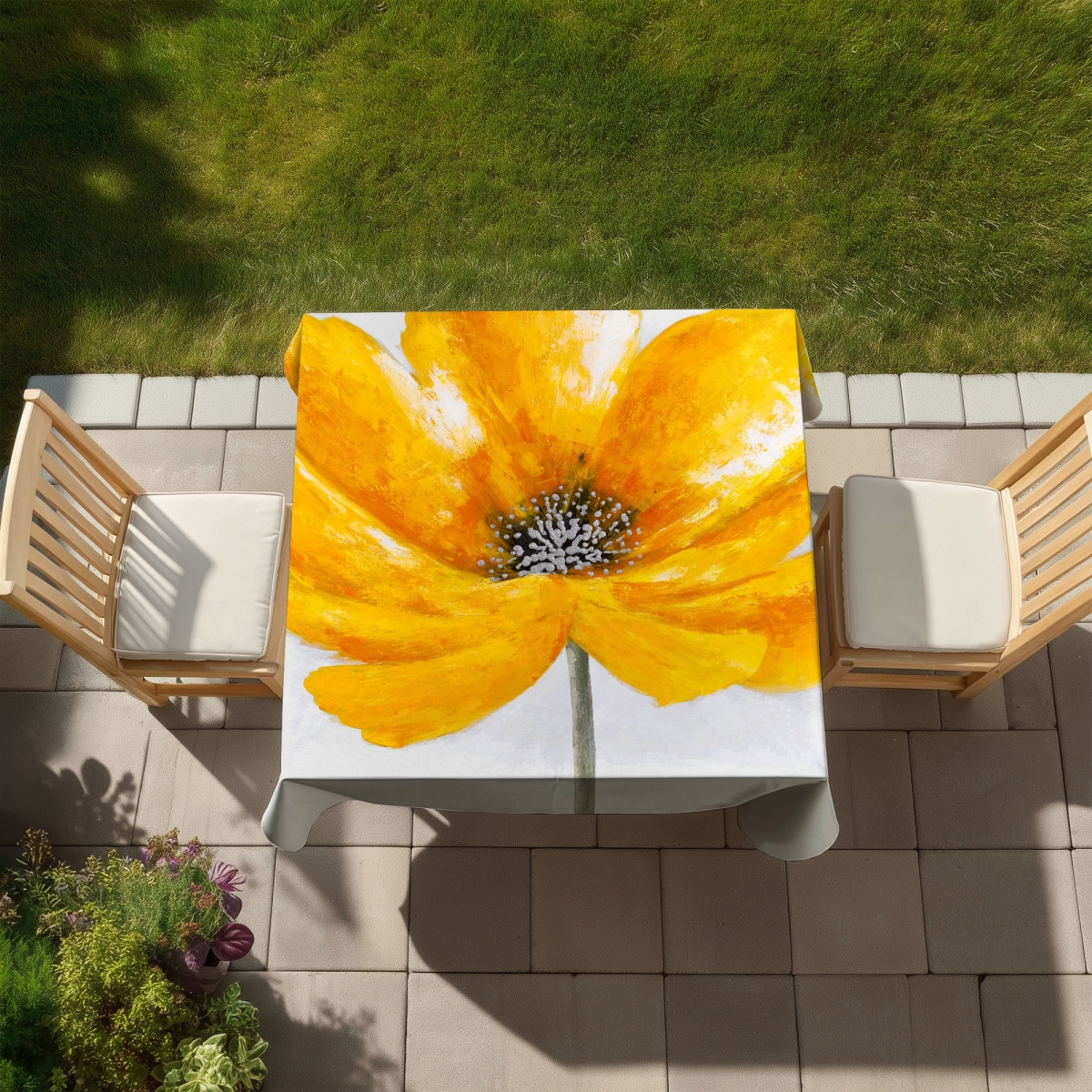 Picture of Begin Home Decor C1TC58583WSGAY 58 x 58 in. Big Yellow Flower Tablecloth - Floral & Botanical Home Decor