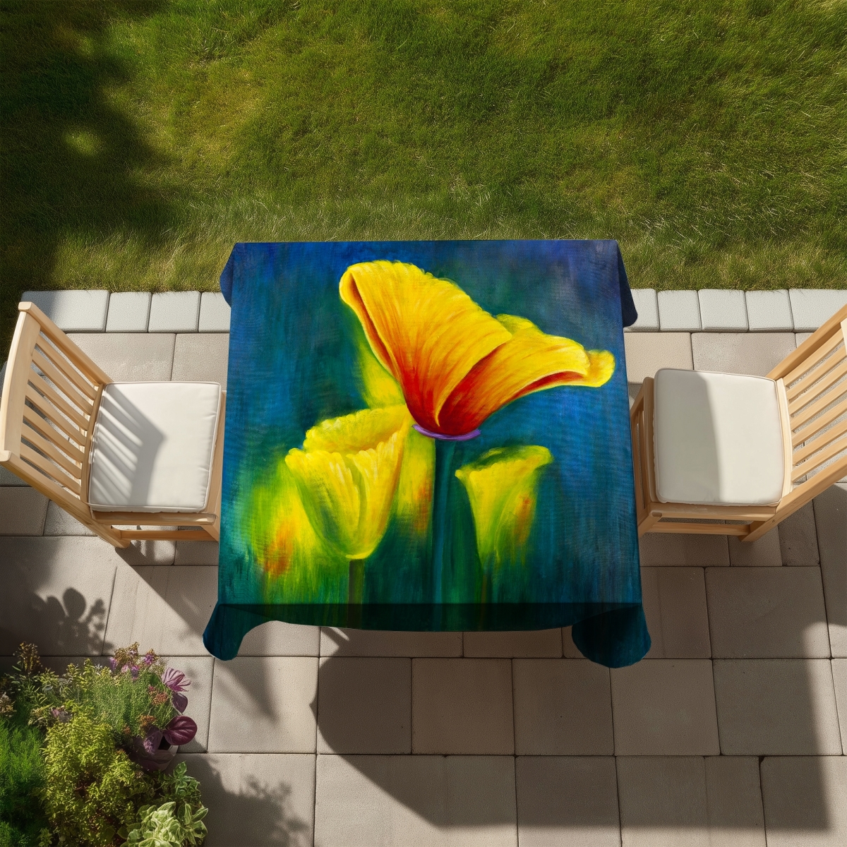 Picture of Begin Home Decor C1TC5858FVFHBW 58 x 58 in. Botanical Bedroom Tablecloth - Colorful Flowers - Indoor & Outdoor