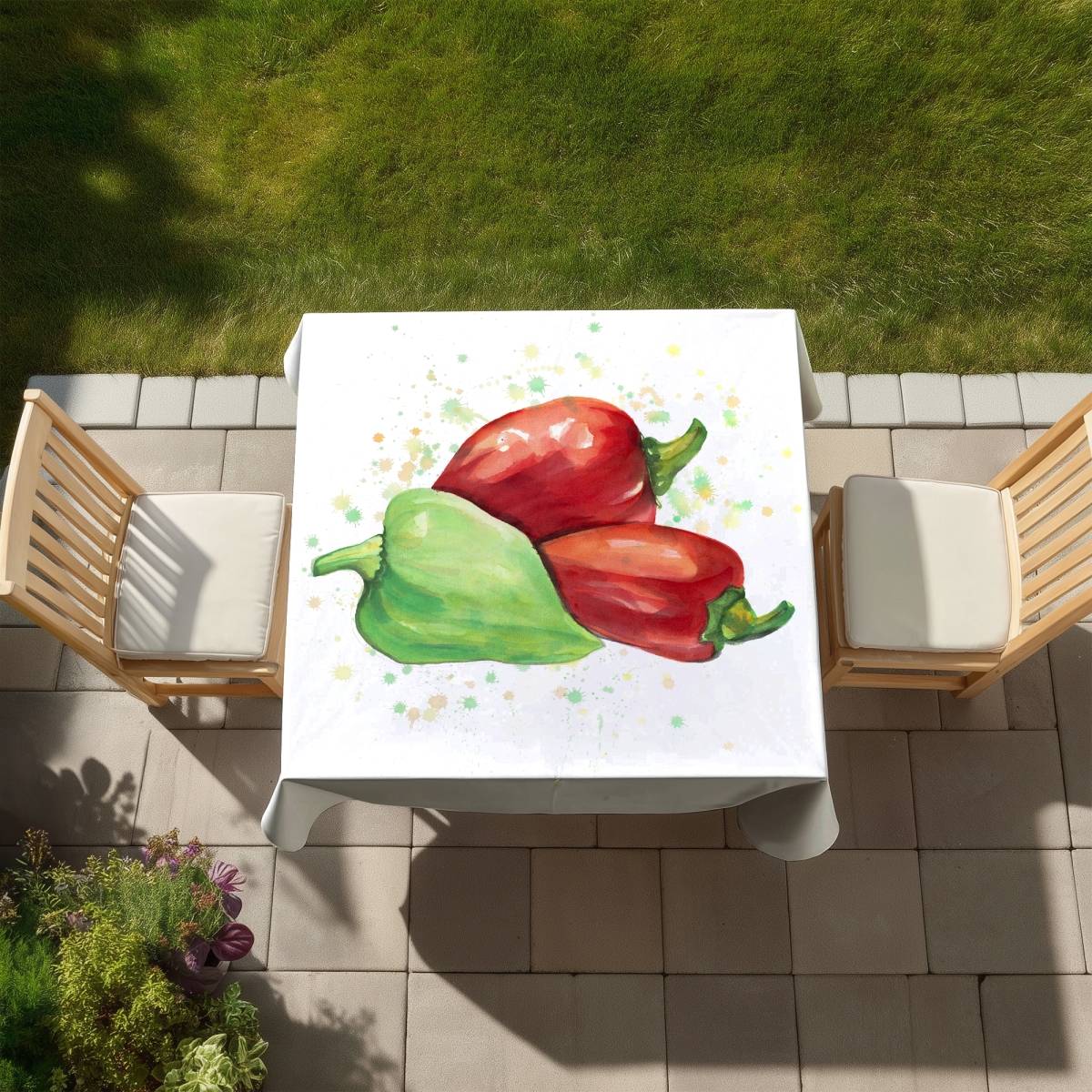 Picture of Begin Home Decor C1TC58588Y28UR 58 x 58 in. Red Bell Peppers Tablecloth - Indoor & Outdoor Home Decor