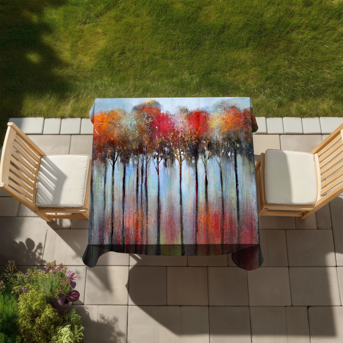 Picture of Begin Home Decor C1TC58584DUW38 58 x 58 in. Abstract & Colorful Forest Tablecloth - Blue Trees Decor