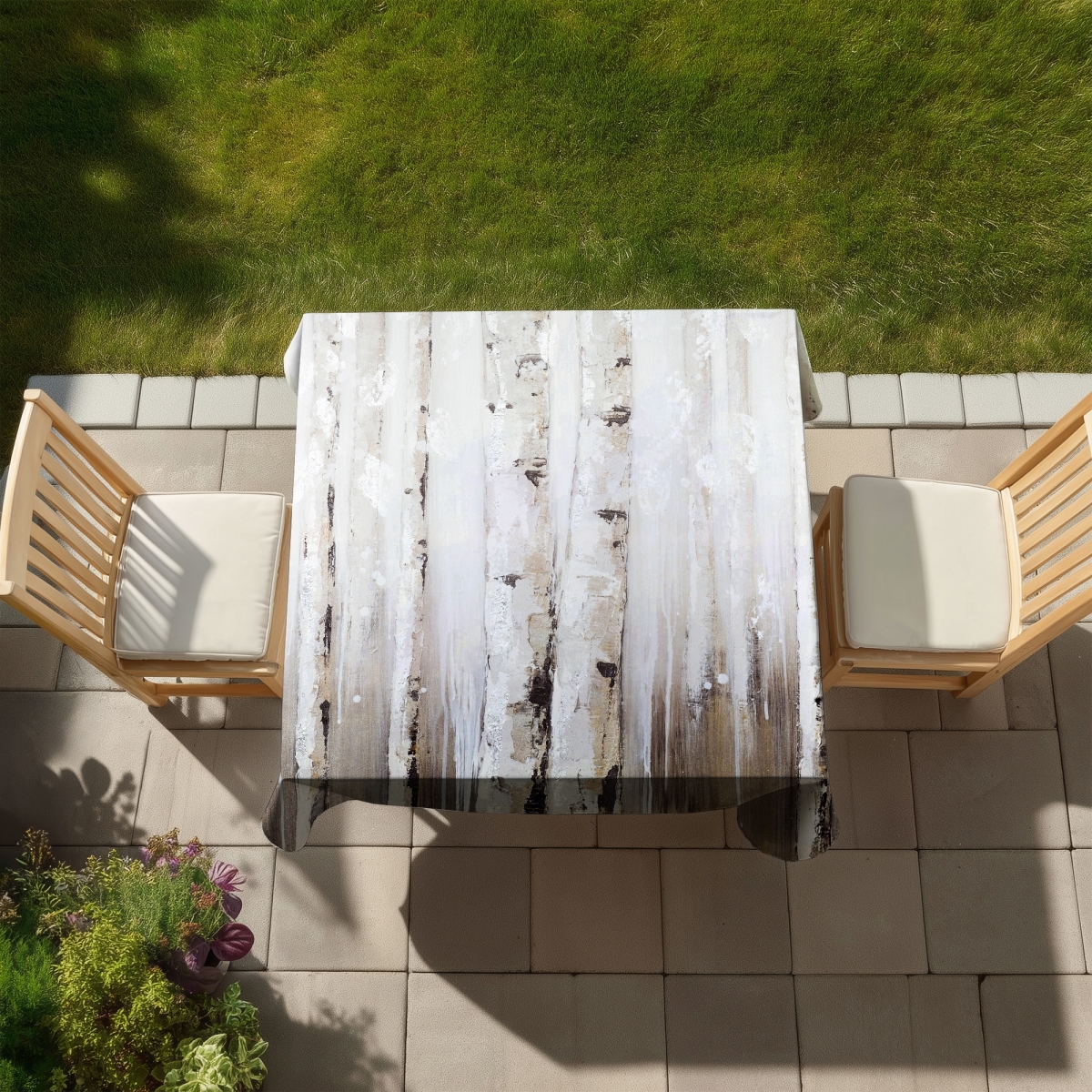 Picture of Begin Home Decor C1TC5858MJX19Y 58 x 58 in. White Landscapes Abstract Birches Tablecloth for Home Decor