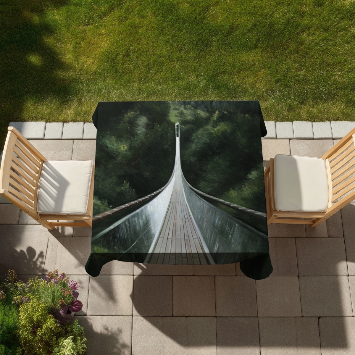 Picture of Begin Home Decor C1TC5858XMW2SB 58 x 58 in. Steep Bridge Tablecloth - Modern Bedroom & Outdoor Decor