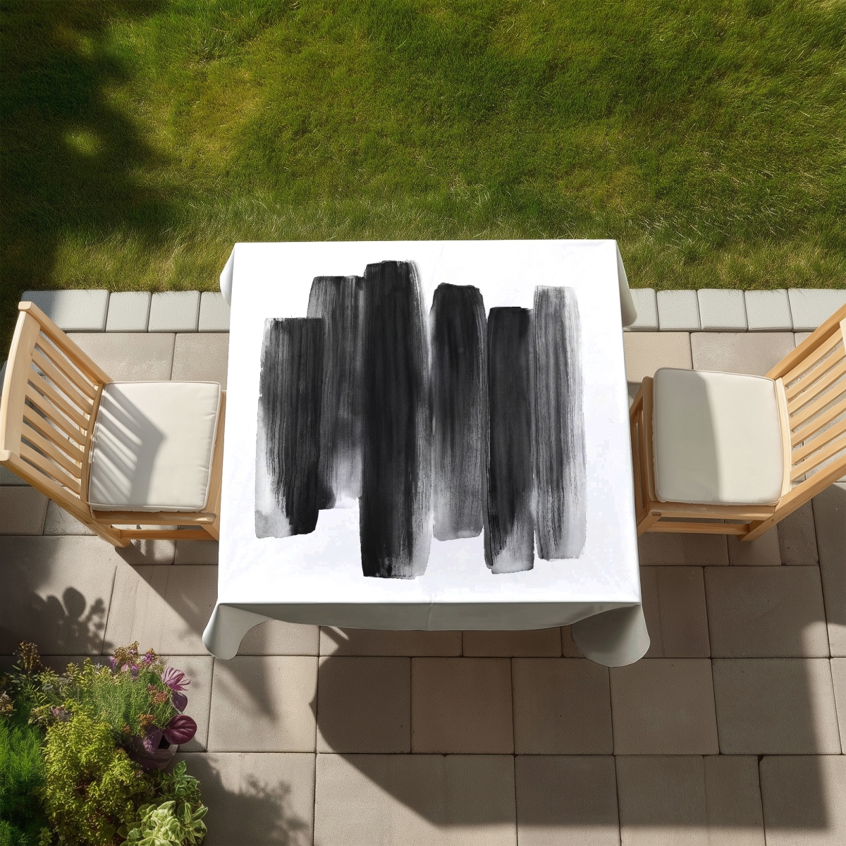Picture of Begin Home Decor C1TC5858XMNUC2 58 x 58 in. Minimalist Black Abstract Shapes Tablecloth - Indoor & Outdoor