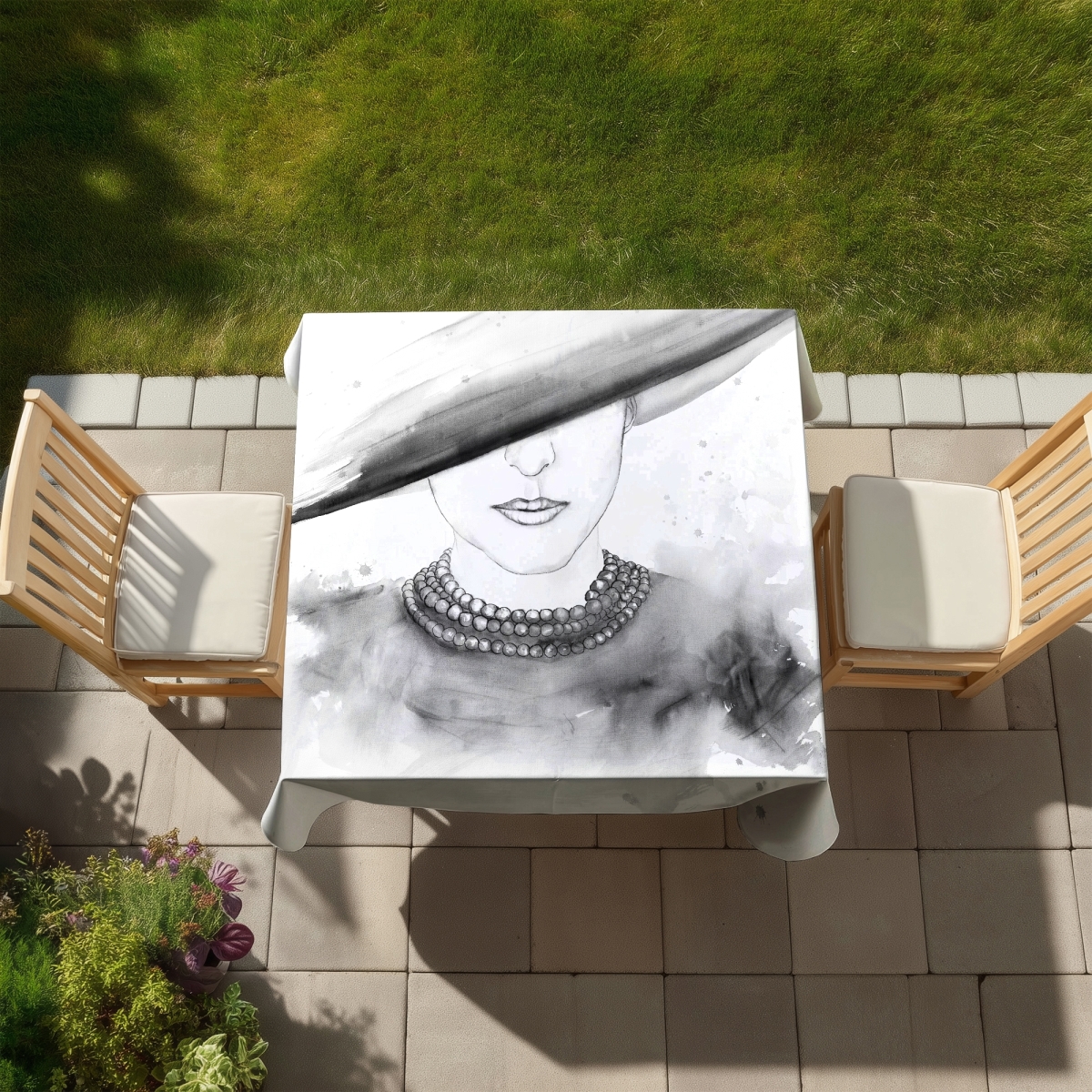 Picture of Begin Home Decor C1TC5858CNXPNW 58 x 58 in. Mysterious Lady with A Hat Tablecloth - Indoor & Outdoor Decor