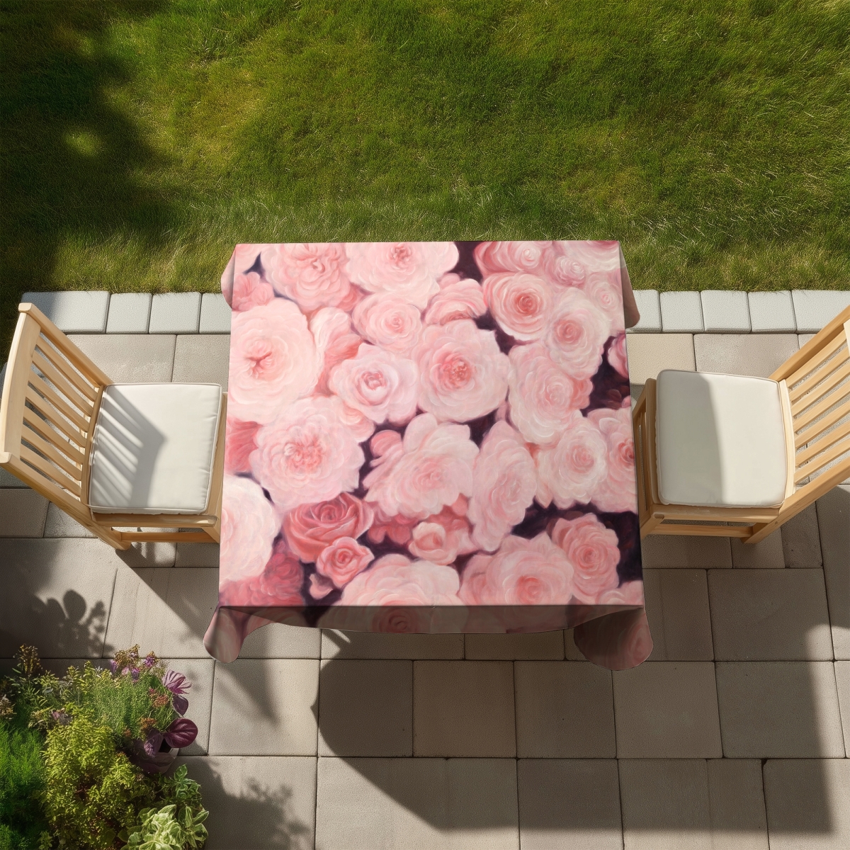 Picture of Begin Home Decor C1TC5858RUWT74 58 x 58 in. Romantic Pink Botanical Tablecloth - Indoor & Outdoor Decor