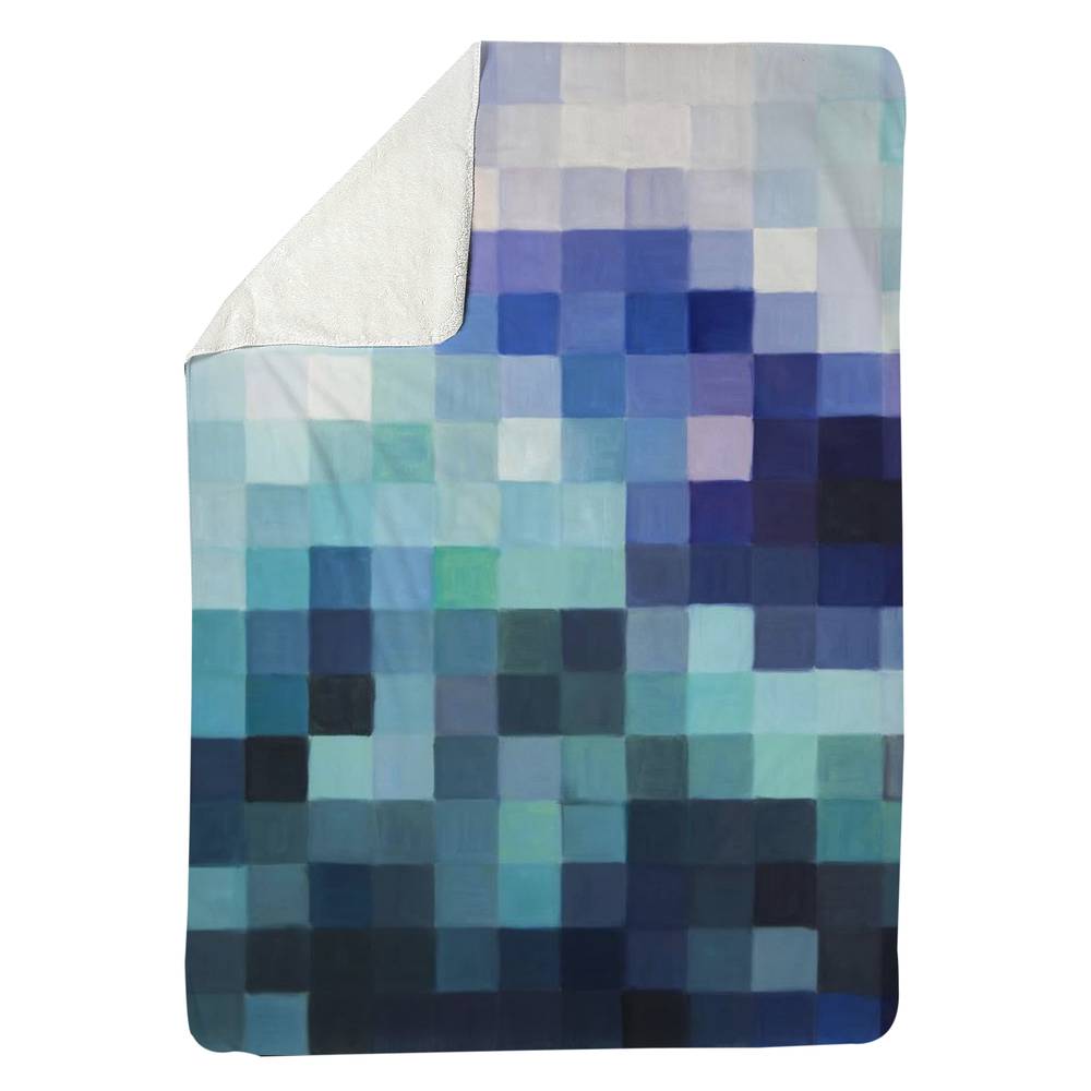 5545-8060-MI103 60 x 80 in. Modern Abstract Blue Sherpa Fleece Blanket - Pixelized Landscape